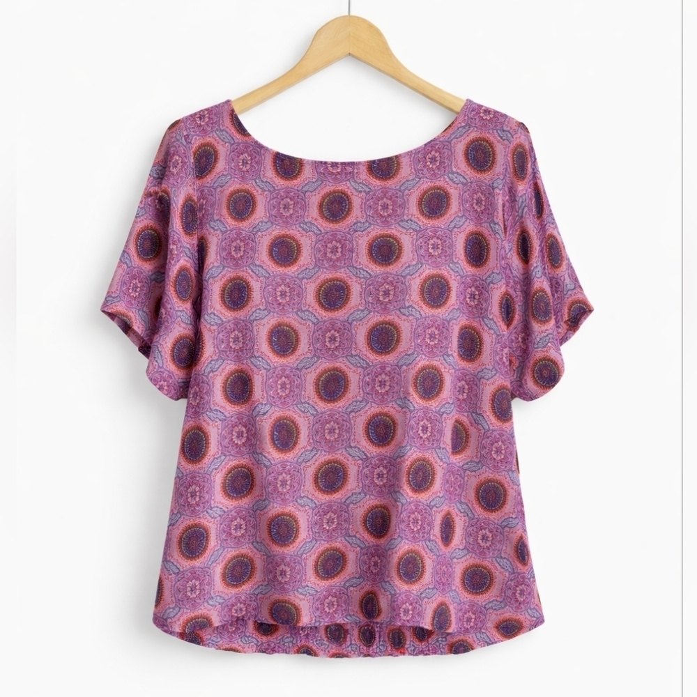 Maeve by Anthropologie Mila Boho Design Short Sleeve Popover Casual Blouse Small